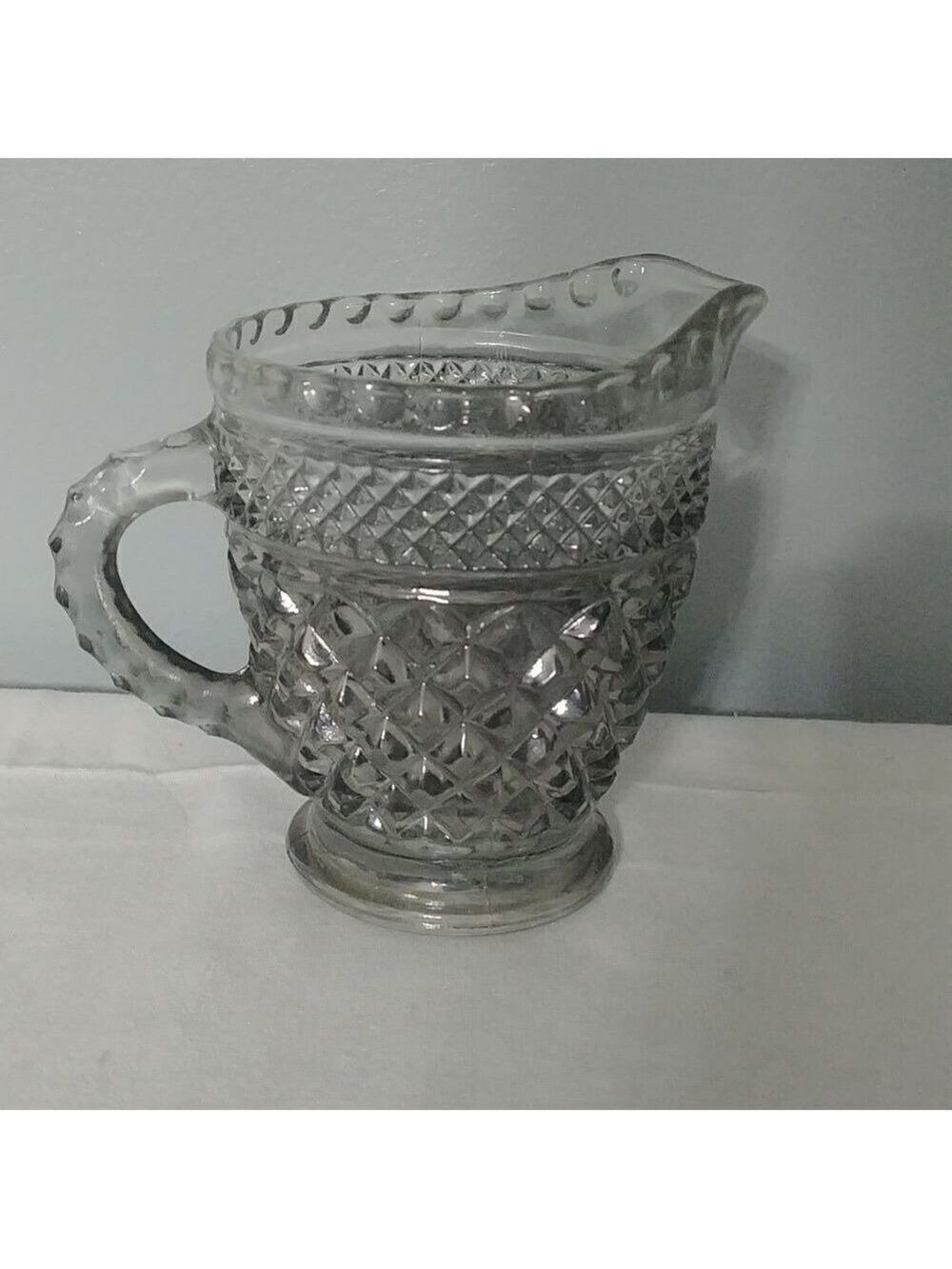 Vintage ANCHOR HOCKING WEXFORD GLASS Smoke Pressed Glass Diamond Pattern creamer